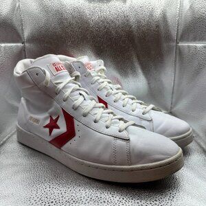 Size M13/W14.5 Converse Unisex White Red Pro Leather High Top Sneakers 168131C